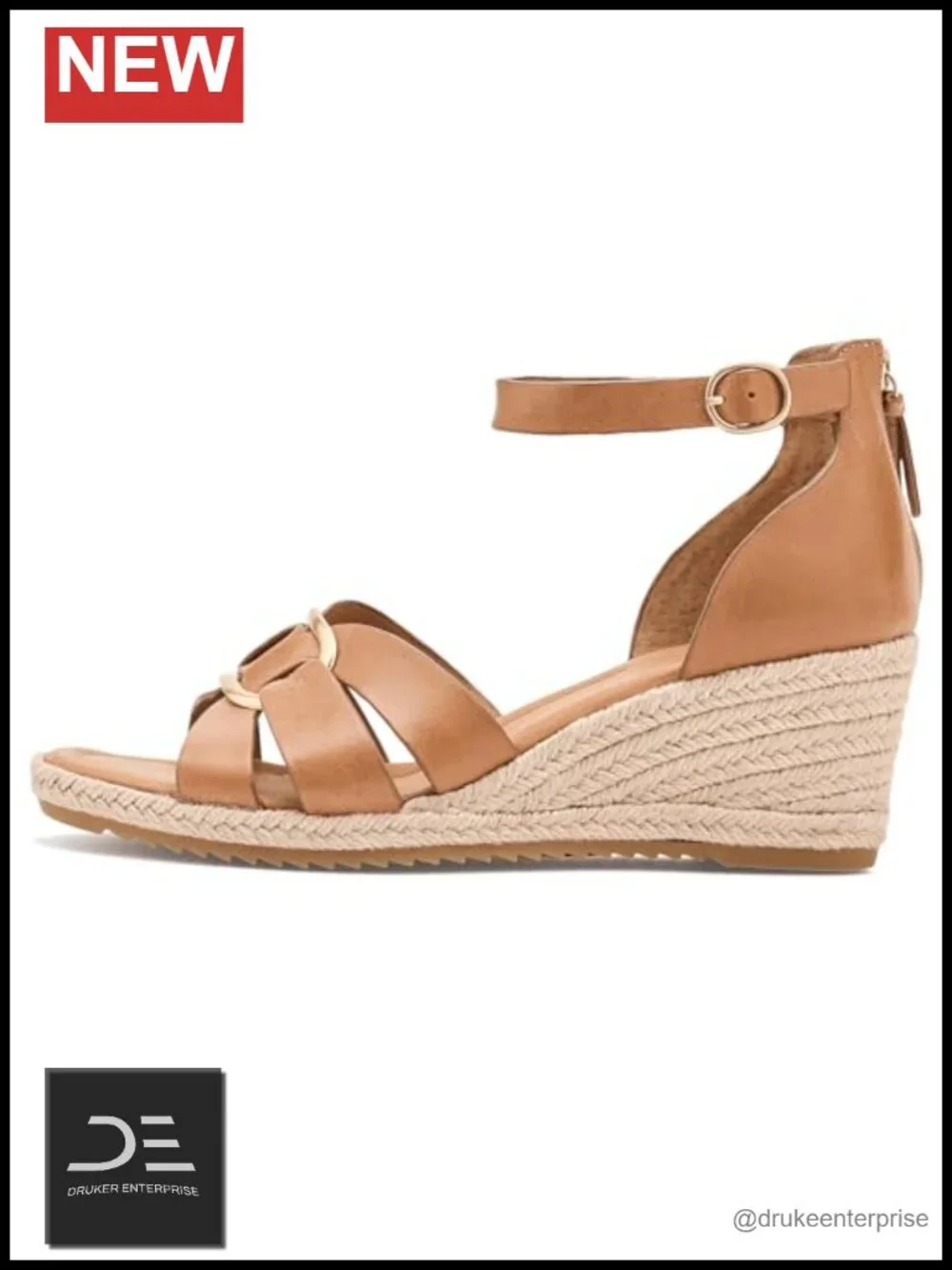 Leather Wedge Sandals with Ankle Strap - Women's Casual Open Toe
